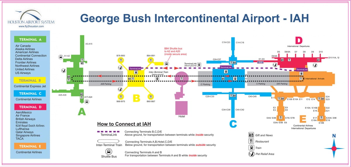 Х'юстон аеропорт, термінал з карти
