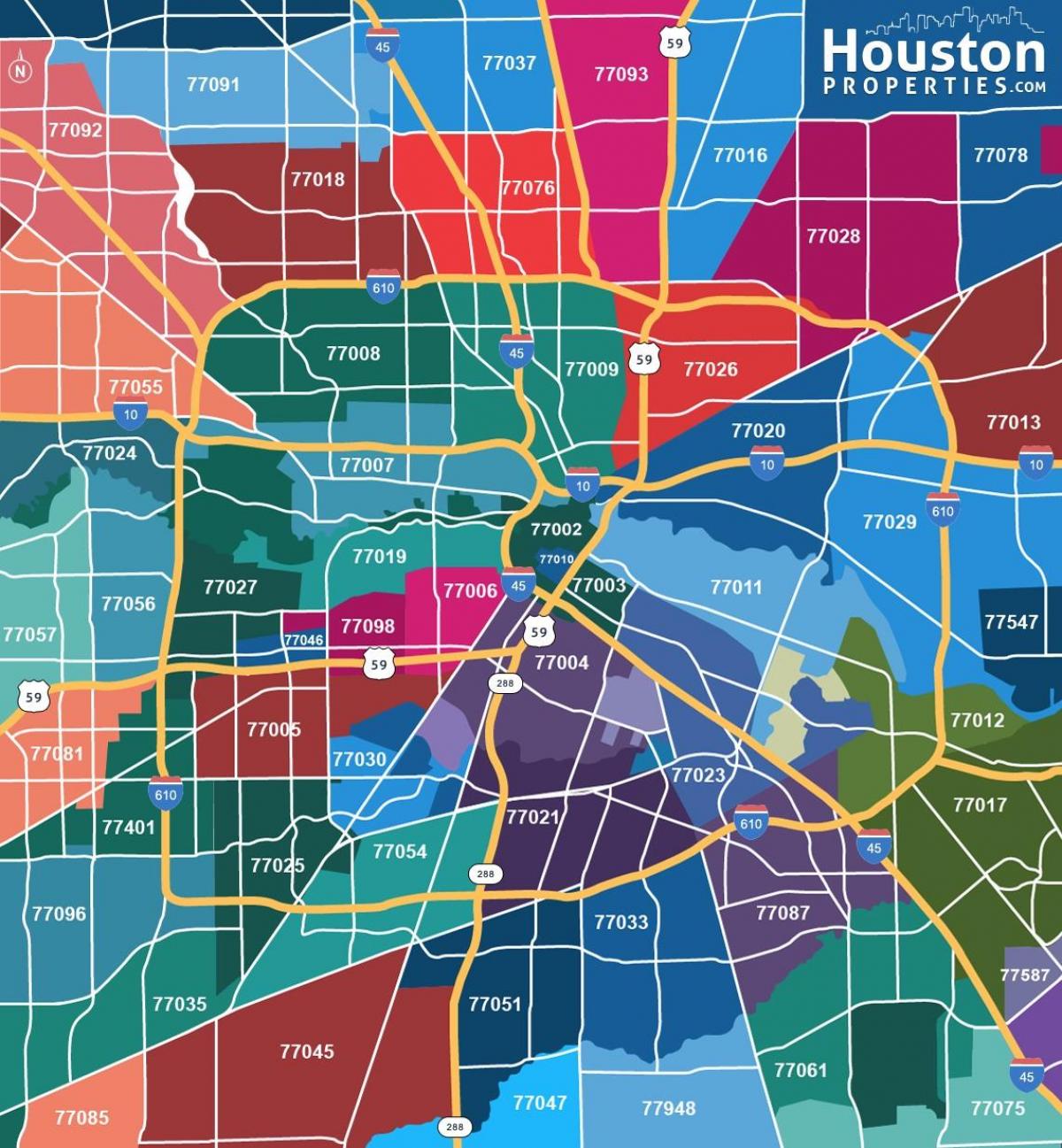 карта Х'юстон zip коди